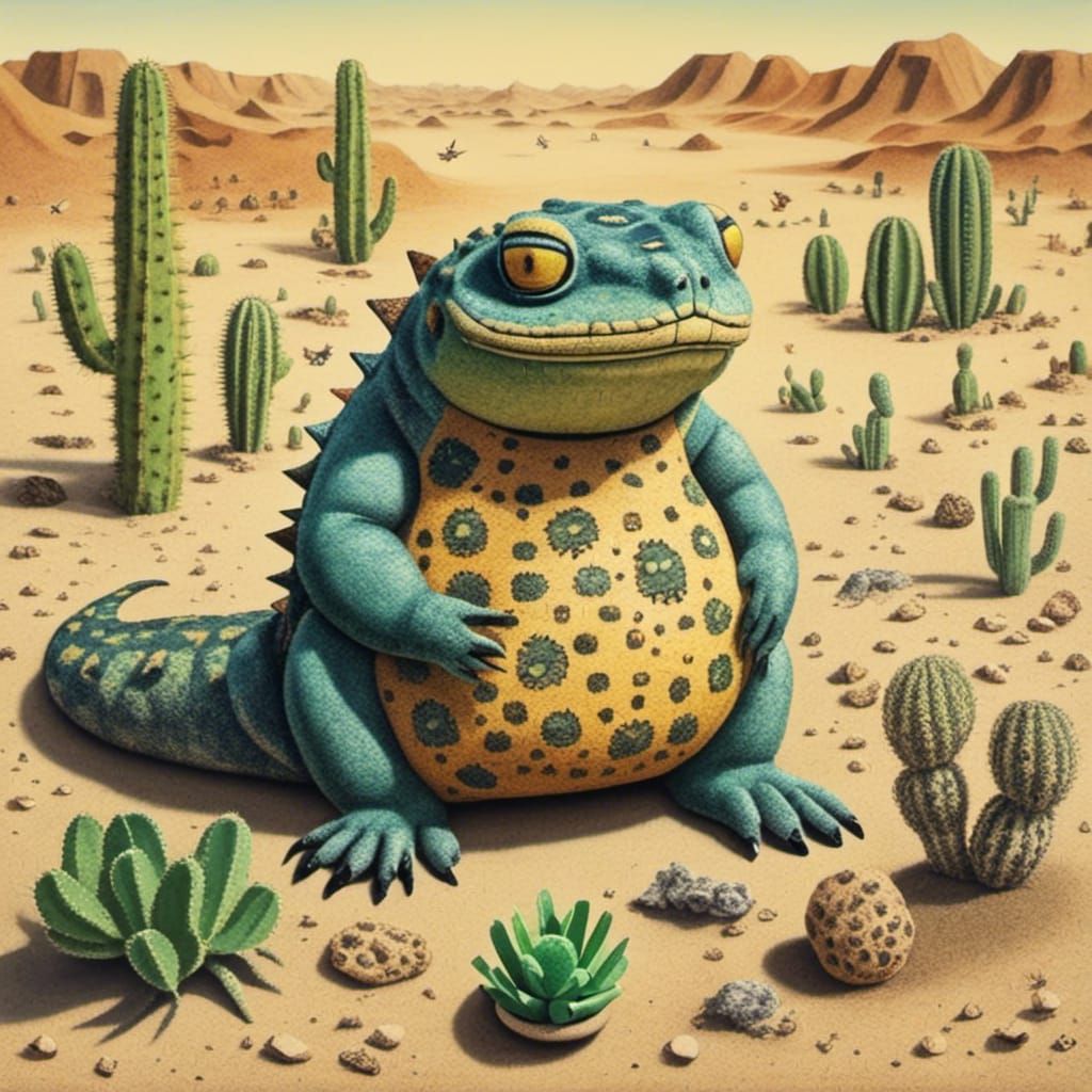 Lizard's Surreal Meal in the Desert