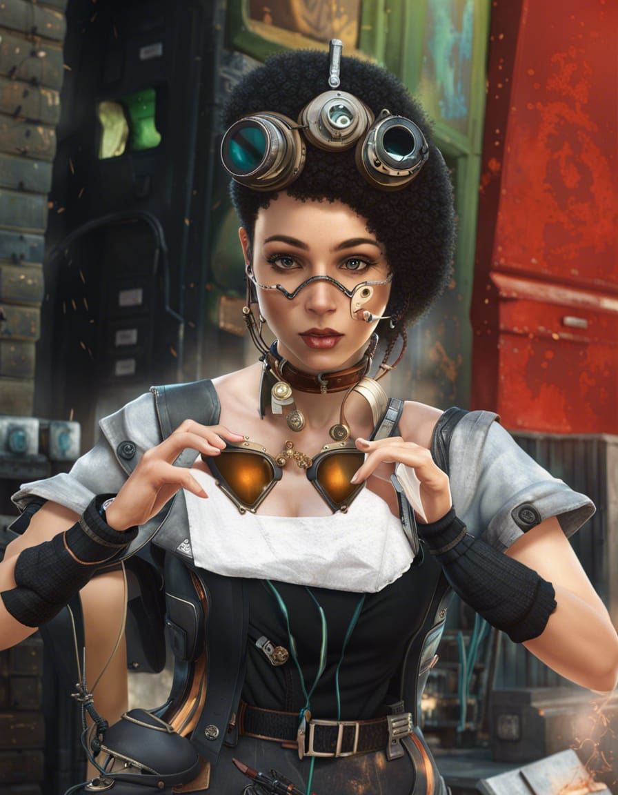 Cyberpunk Woman with Goggles Steampunk Fantasy Art