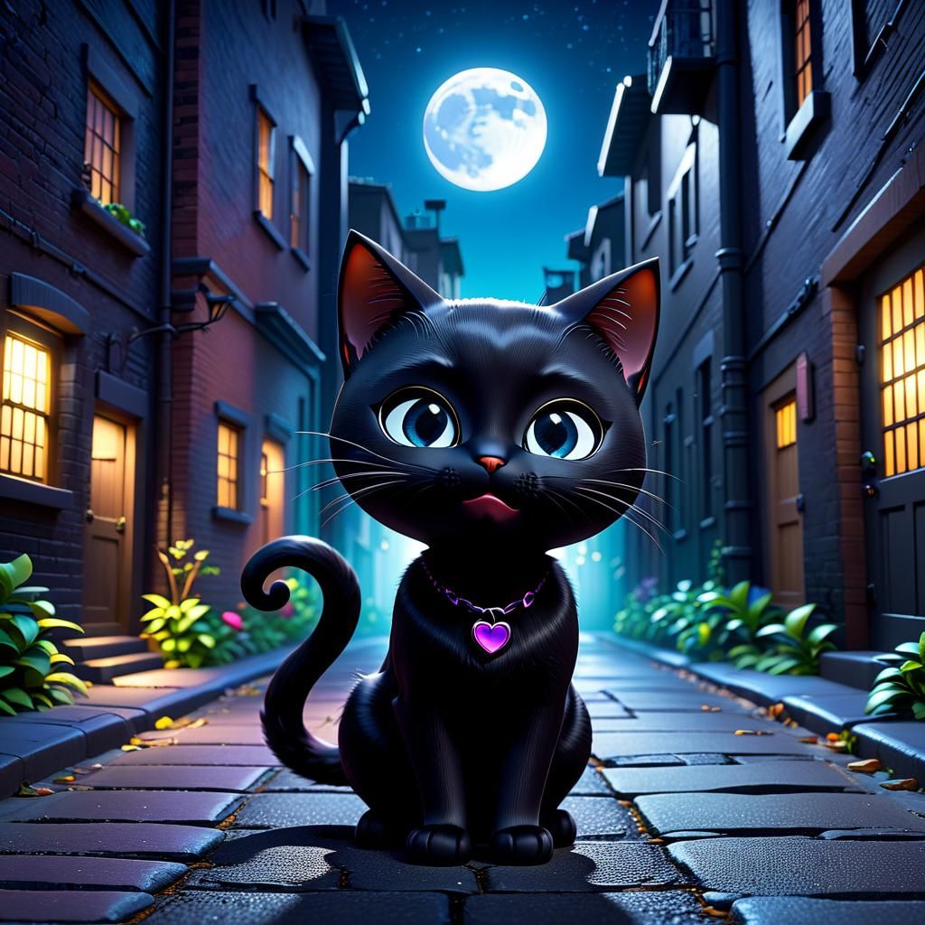 Chibi Black Cat on the Prowl: 3D Digital Art