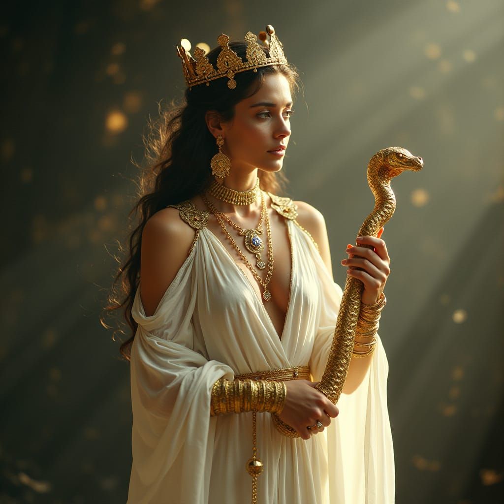 Divine Feminine Goddess Embodied in White Linen Robes with G...