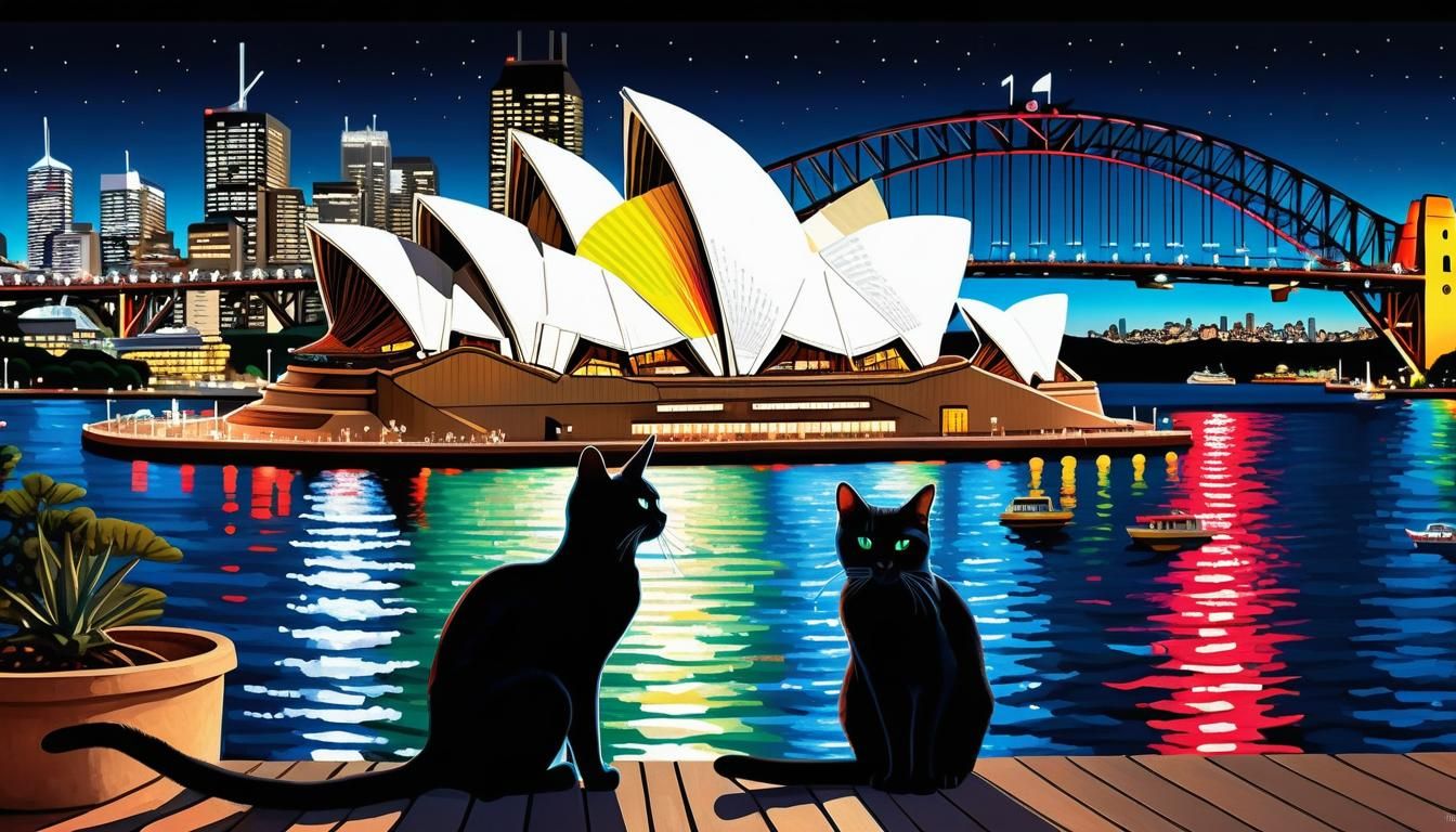 Hyperrealistic Sydney Opera House Protest Scene with Feline...