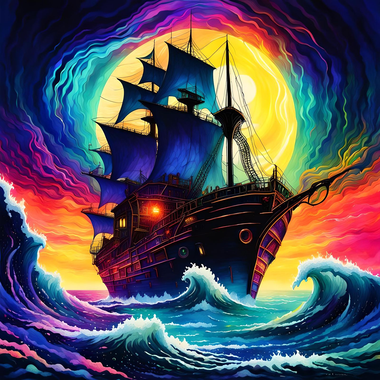 Eldritch Seascape: Atlantic Gothic Art in Retrowave Style