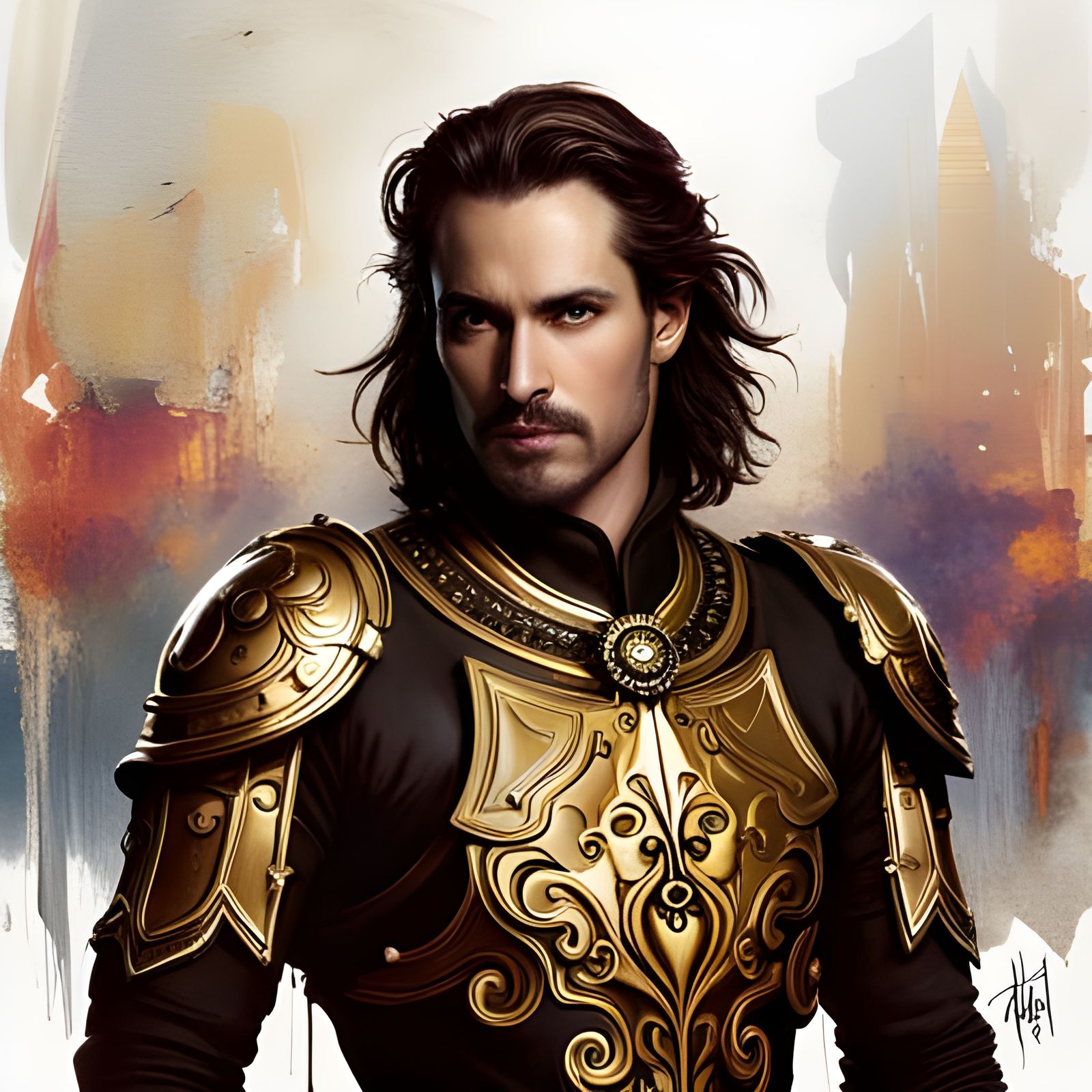 Ornate Warrior Prince Portrait in Golden Armor