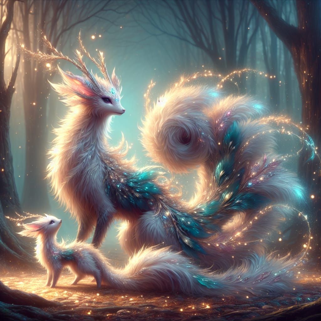 Majestic Mythical Creature in Whimsical Forest Scene