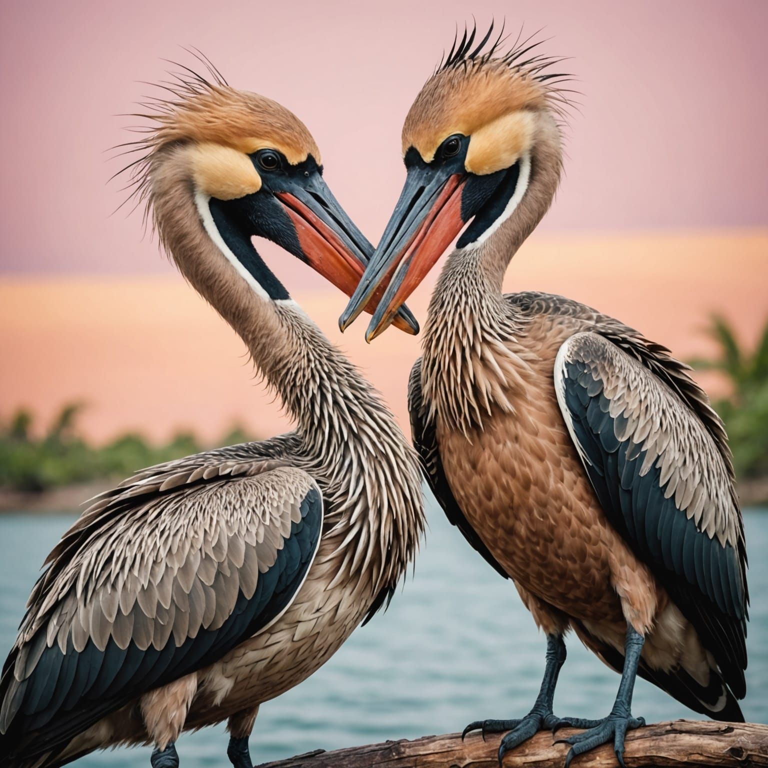 Cute Birds in Chibi Cartoon Style Share a Sweet Kiss