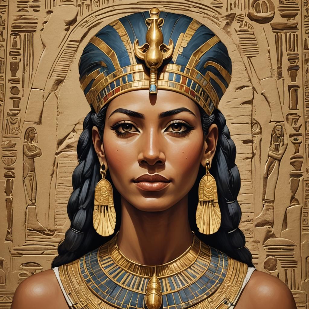 Egyptian Queen Portrait with Nile River Landscape