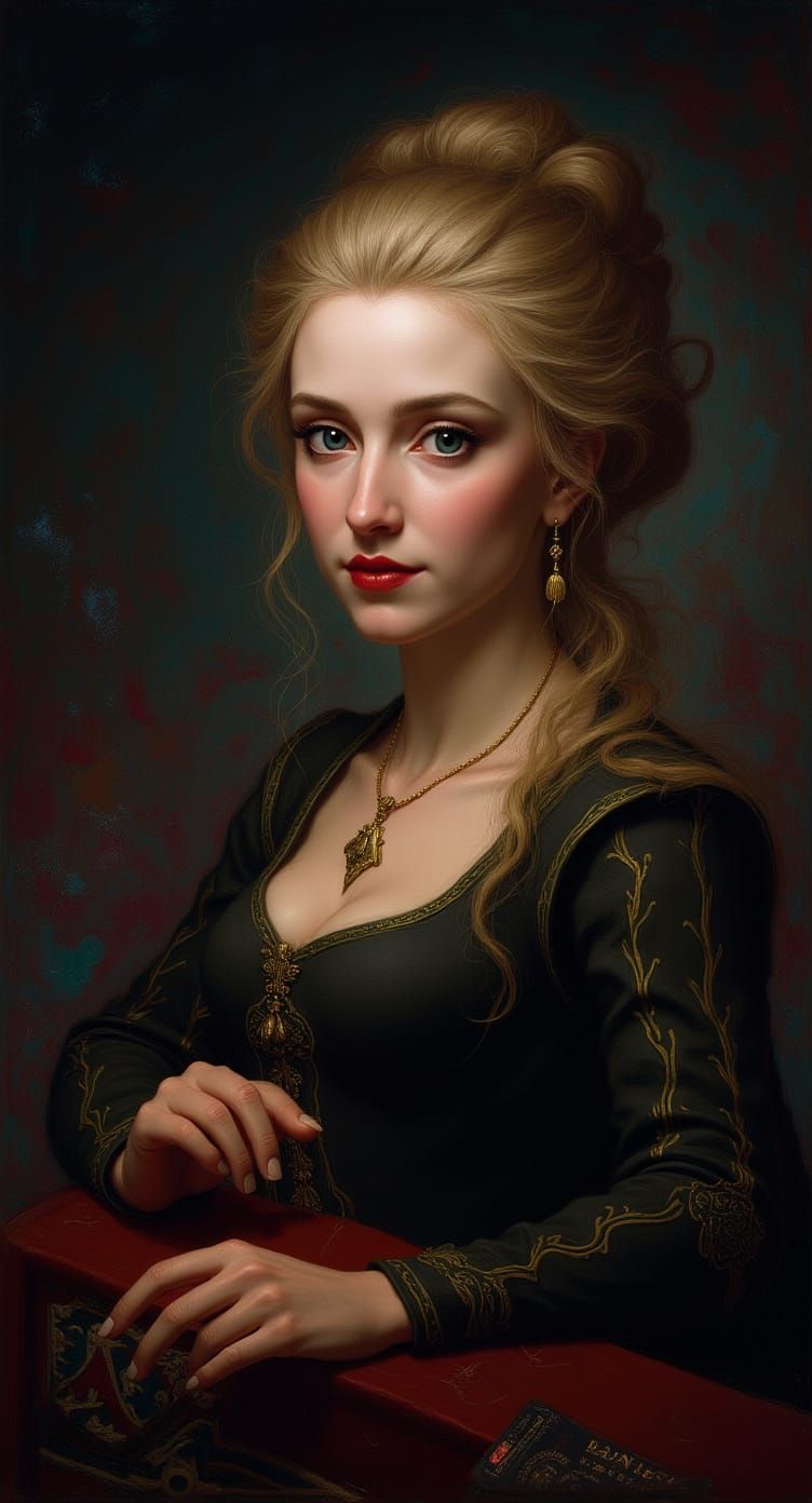 Portrait of Woman Playing Music in Art Nouveau Style