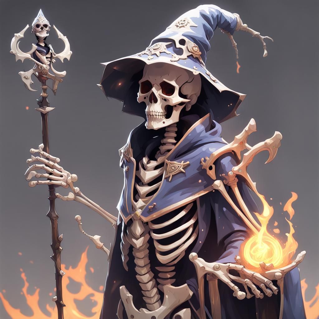 Detailed 3D Anime Skeleton Mage Concept Art