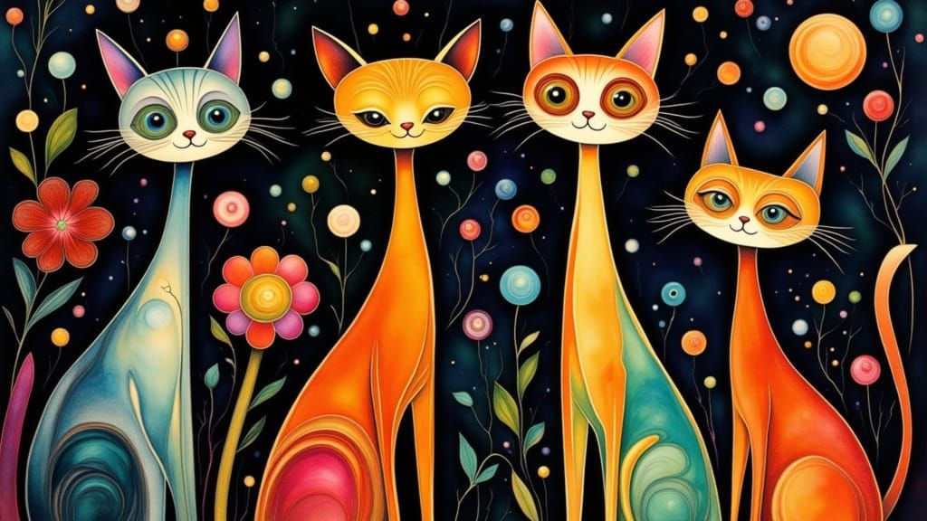 Atomic Age Cats in Mid-Century Style