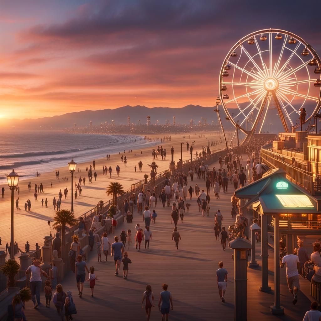 Sunset on Santa Monica Pier: Detailed Matte Painting