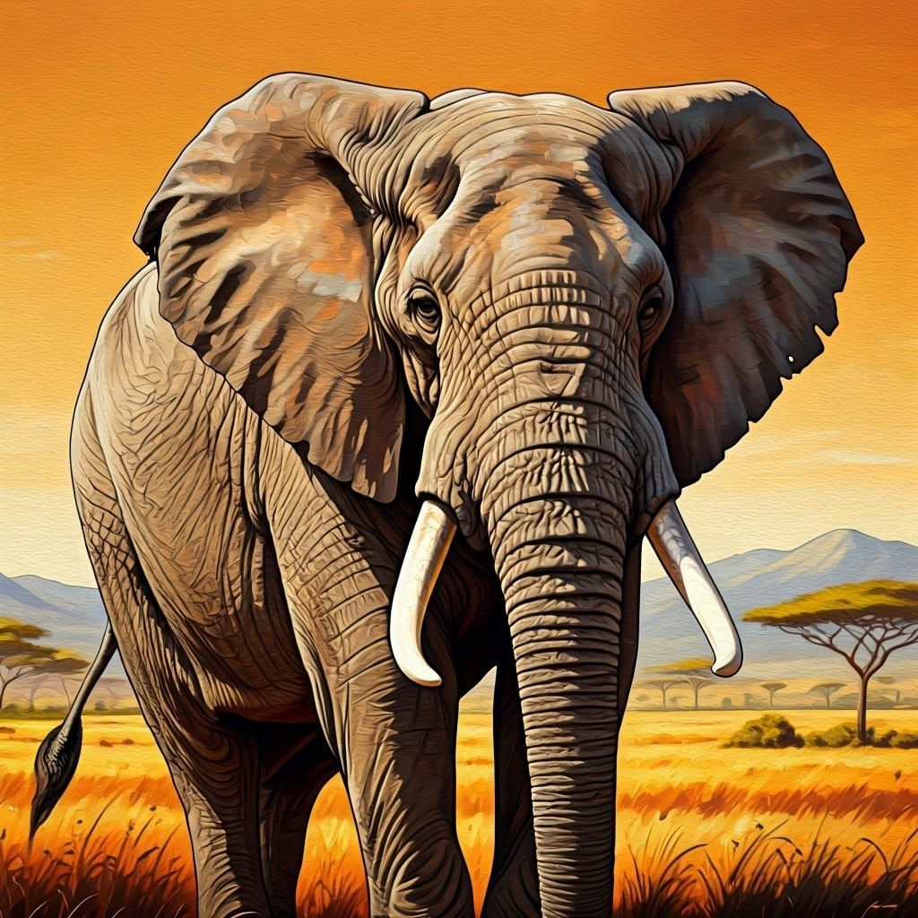 Majestic Elephant in Golden Savannah, Fragonard Style