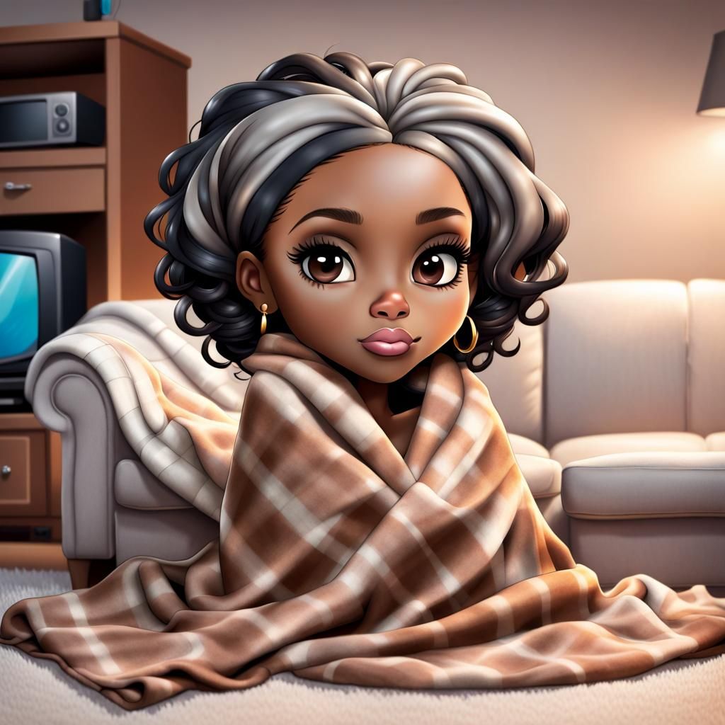 chibi black female laying down on the couch