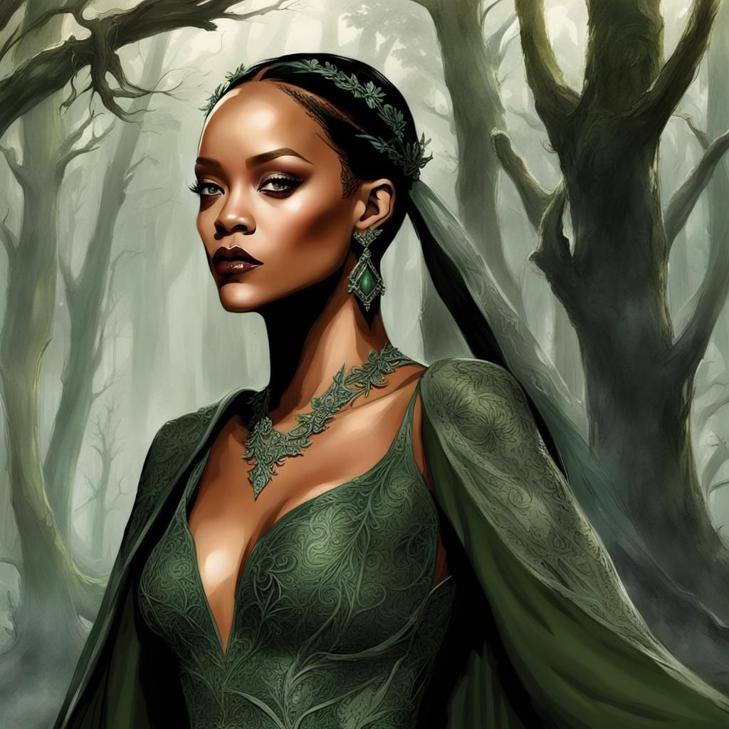 Rihanna as Mirkwood Elf in Detailed Matte Painting
