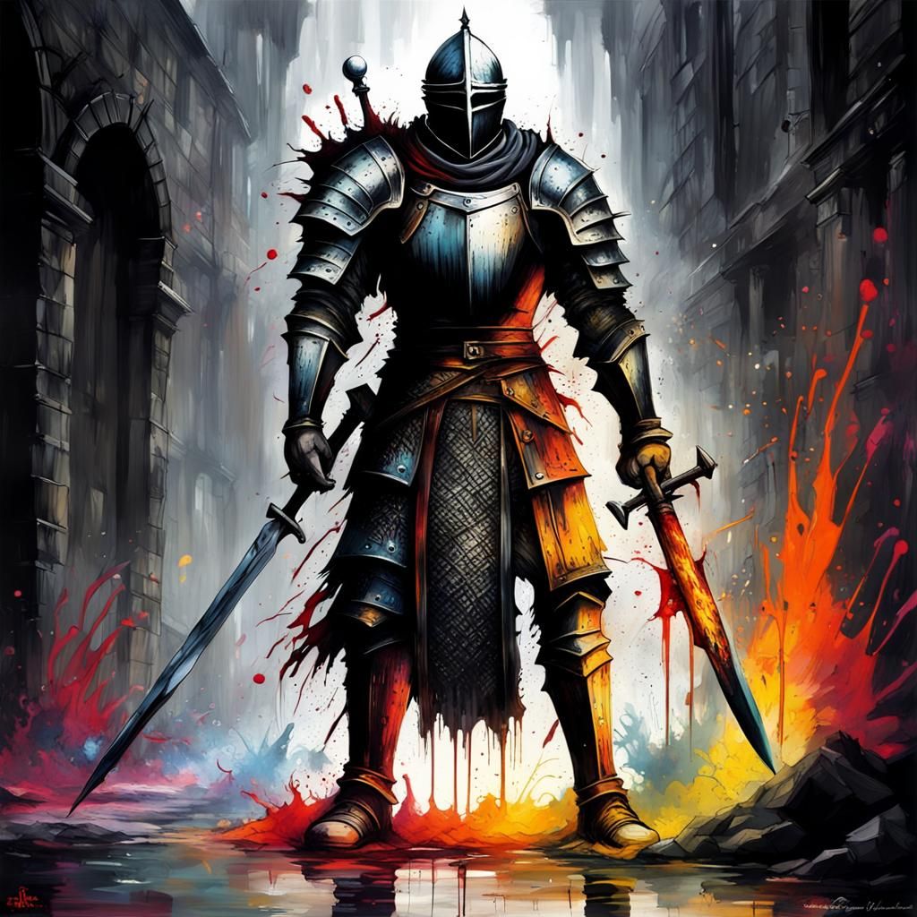 Dark Souls Graffiti Art in Polychromatic Style