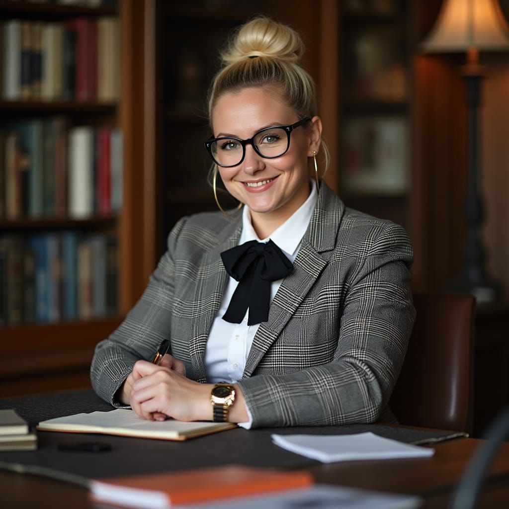 Plus-Size Nordic Reporter in Vintage Study