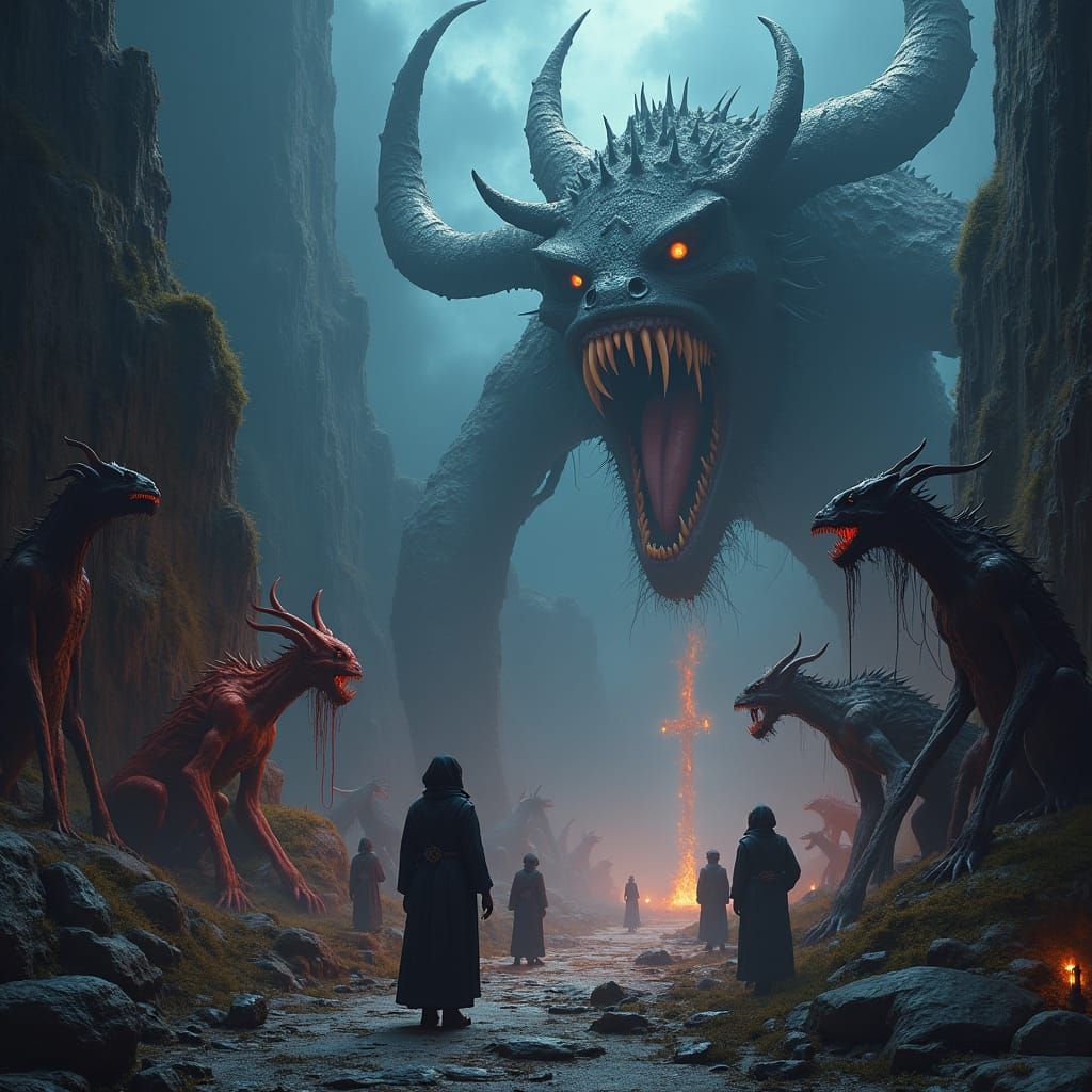 Mystical Realm of Demons and Monsters in Gritty Futurism