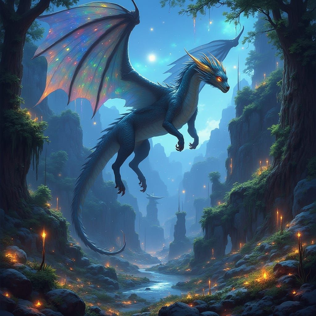 Majestic Dragon Guards Enchanted Valley in Hyperrealistic Da...