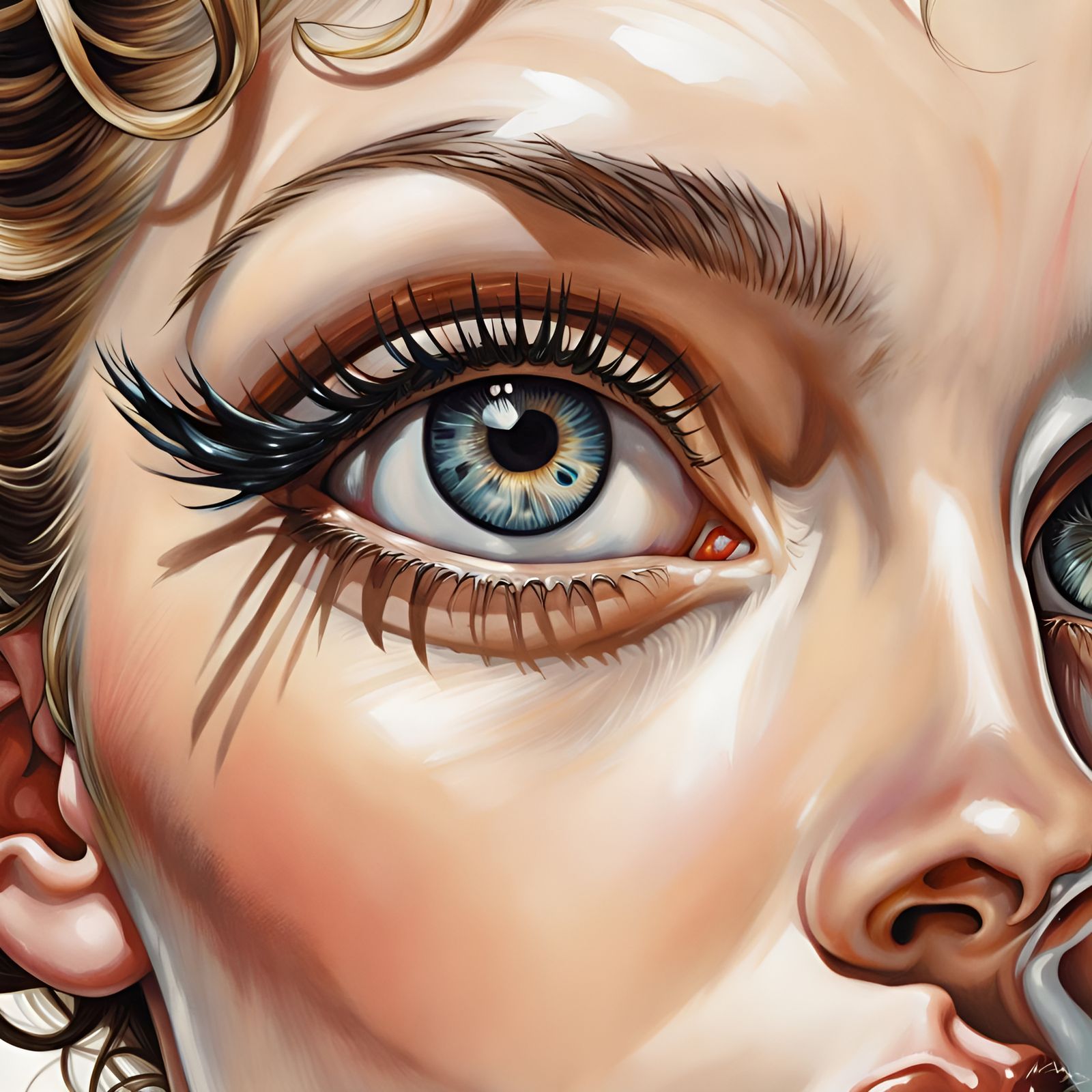 Macro Pin-Up Girl Portrait in Oil