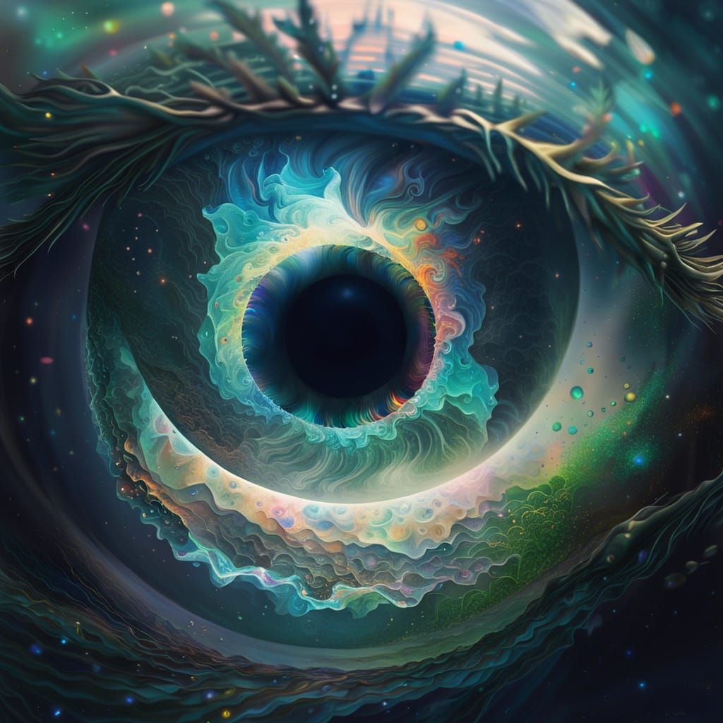 Holographic Eye of Tropical Cyclone, Mixed Media Art