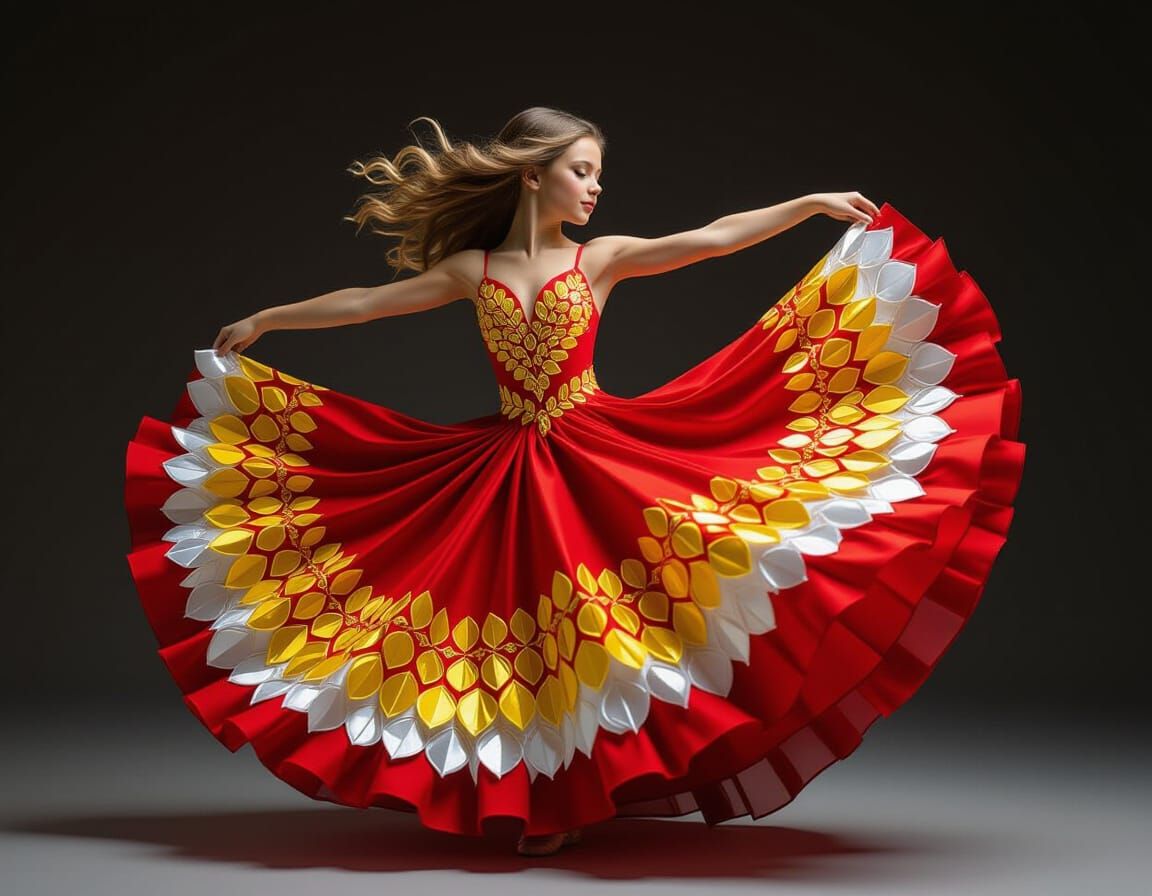 Ballroom Dancer in Flowing Red Dress: Hyperrealistic Style
