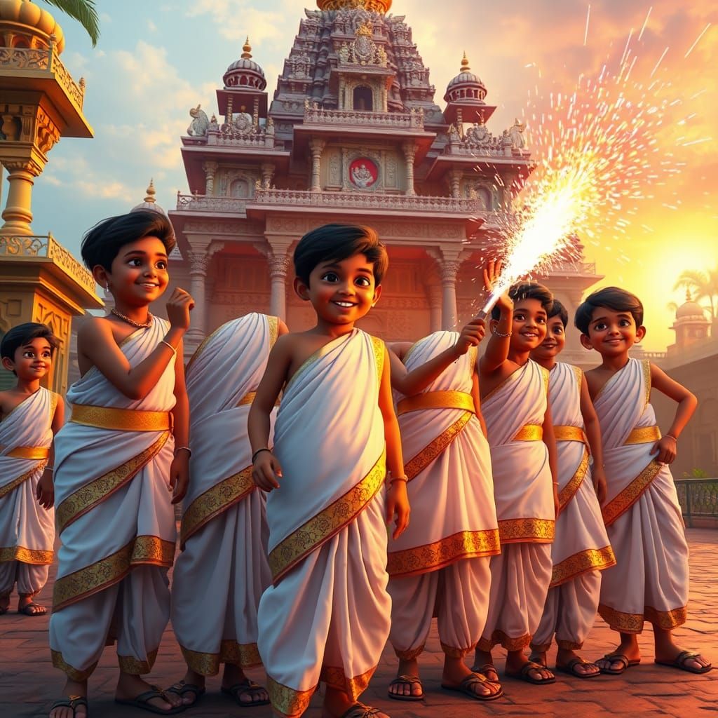 Indian Boys Prepare Puja: 3D Animation Inspired by Raja Ravi...