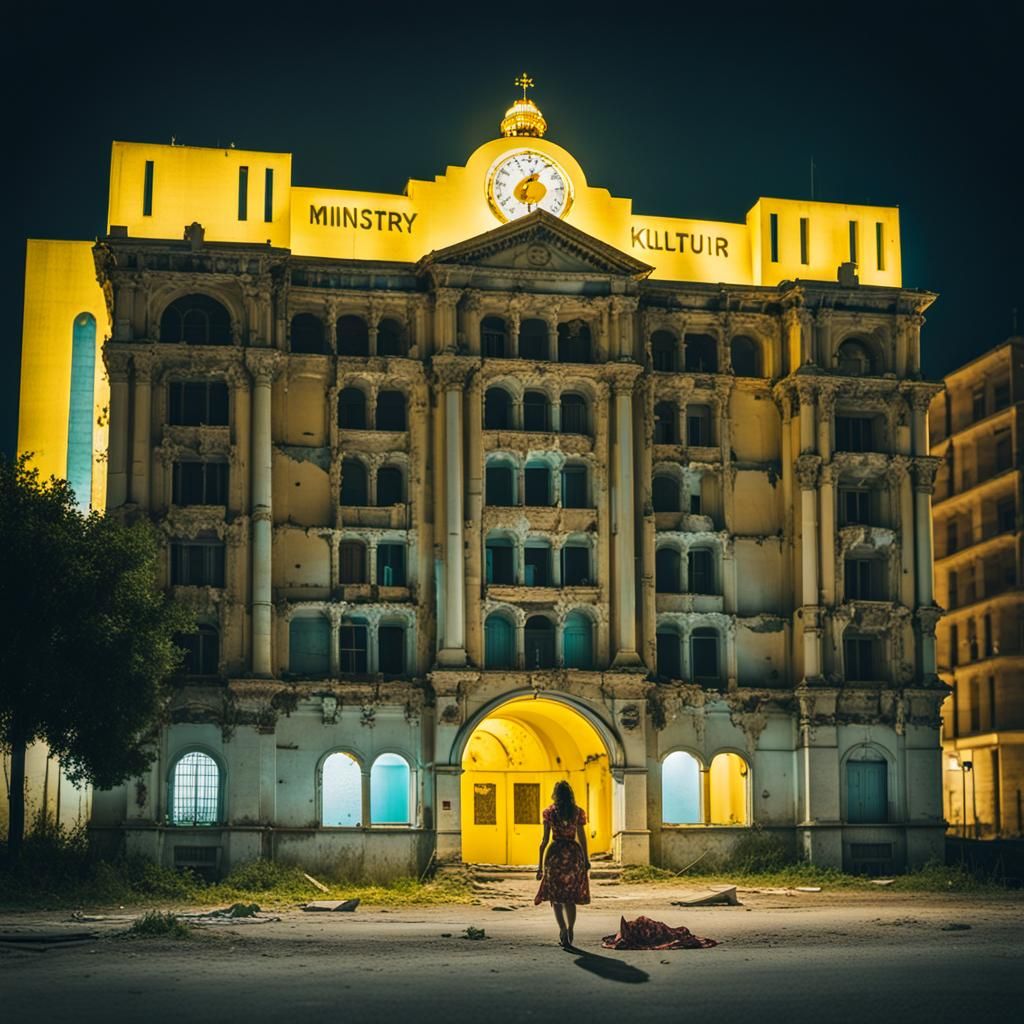 Abandoned Byzantine Ministry of Kultur at Night