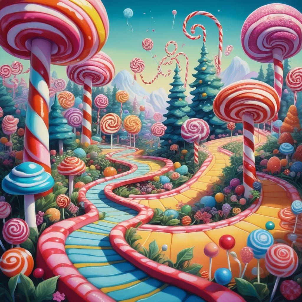 Whimsical Candyland Path in Art Nouveau Style