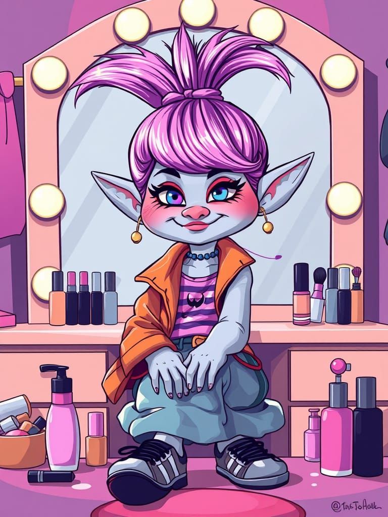 Trendy Troll Woman Beauty Influencer in Digital Art Style