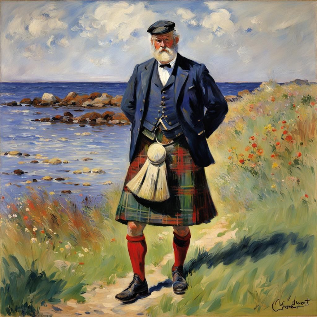 Scottish Man in Kilt, Impressionistic Splash Art