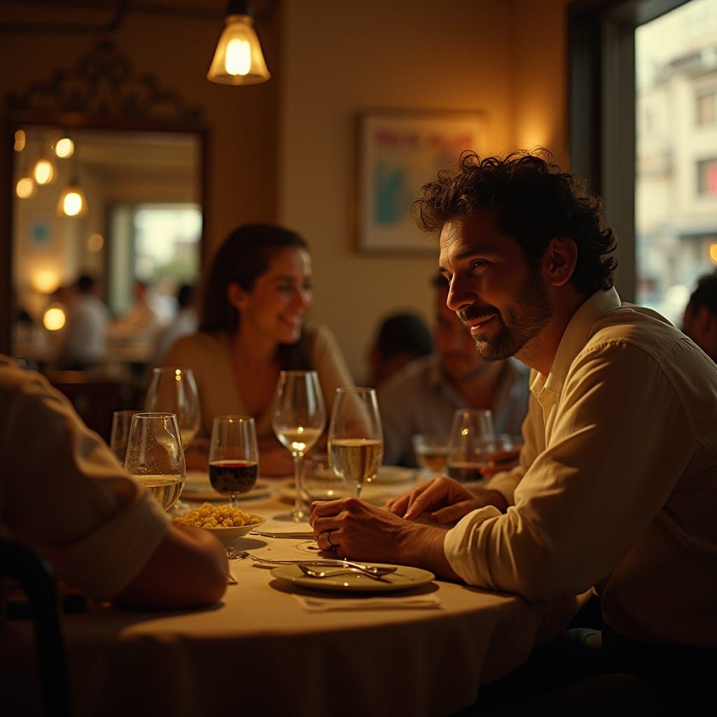 Cinematic Restaurant Portrait with 35mm Film Aesthetic