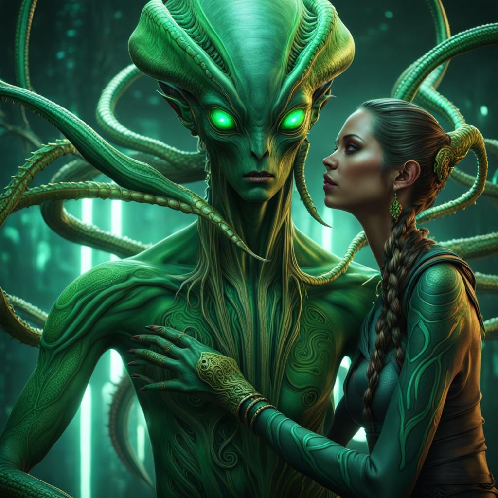 Loving Alien Encounter in Detailed Matte Painting