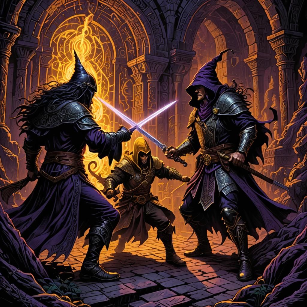 High Fantasy Duel in a Mystic Labyrinth