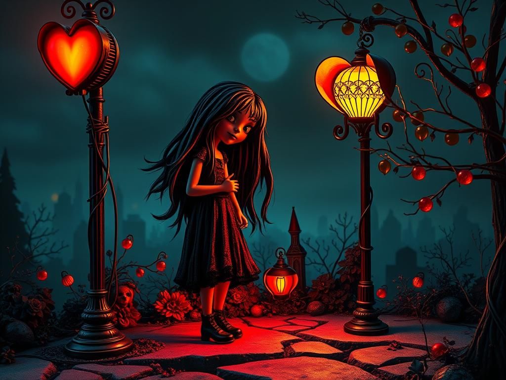 Gothic Animatronic Portrait with Heart Traffic Light