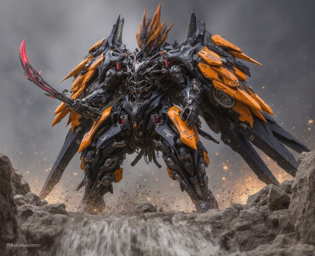 Cybernetic Samurai in Mid-Leap Twist