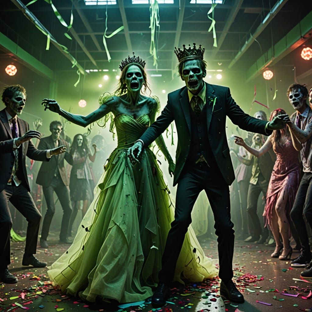 Zombie Prom Night: Neon-Lit Gym Dance Battle Spectacle