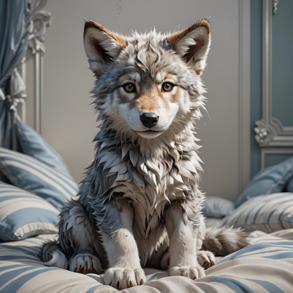Silver Wolf Cub Portrait in Digital Art Style