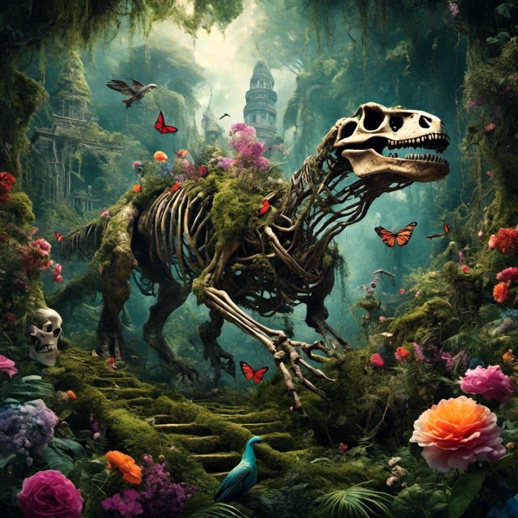 Surreal Jungle Reclaims Dinosaur Skeleton