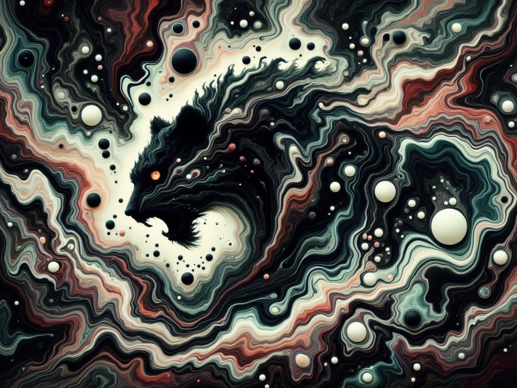 Cosmic Black Panther in Abstract Fluid Art
