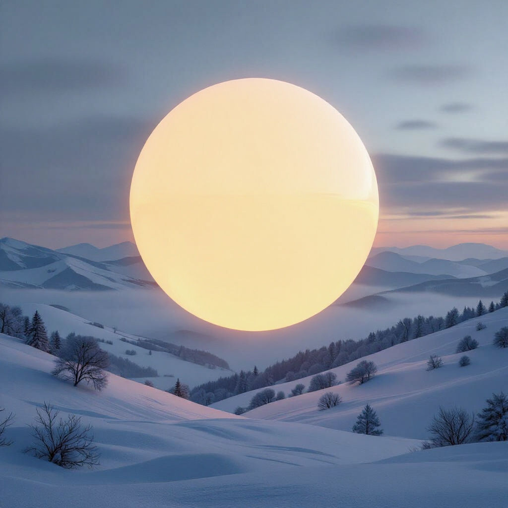 Glowing Orb Above Snow Valley: Aesthetic Concept Art