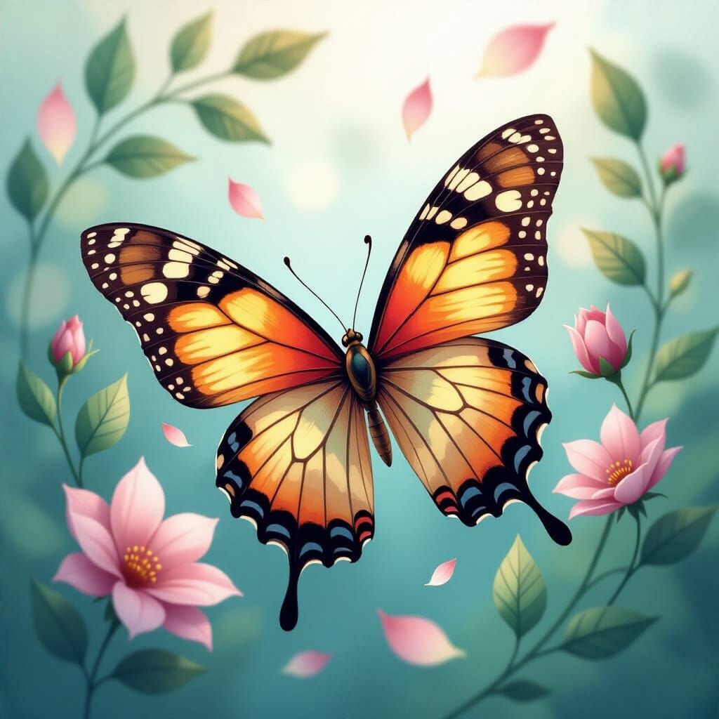 Whimsical Butterfly with Watercolor Textures