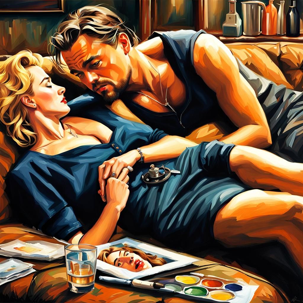 Leonardo DiCaprio painting Kate Winslet onto a canvas