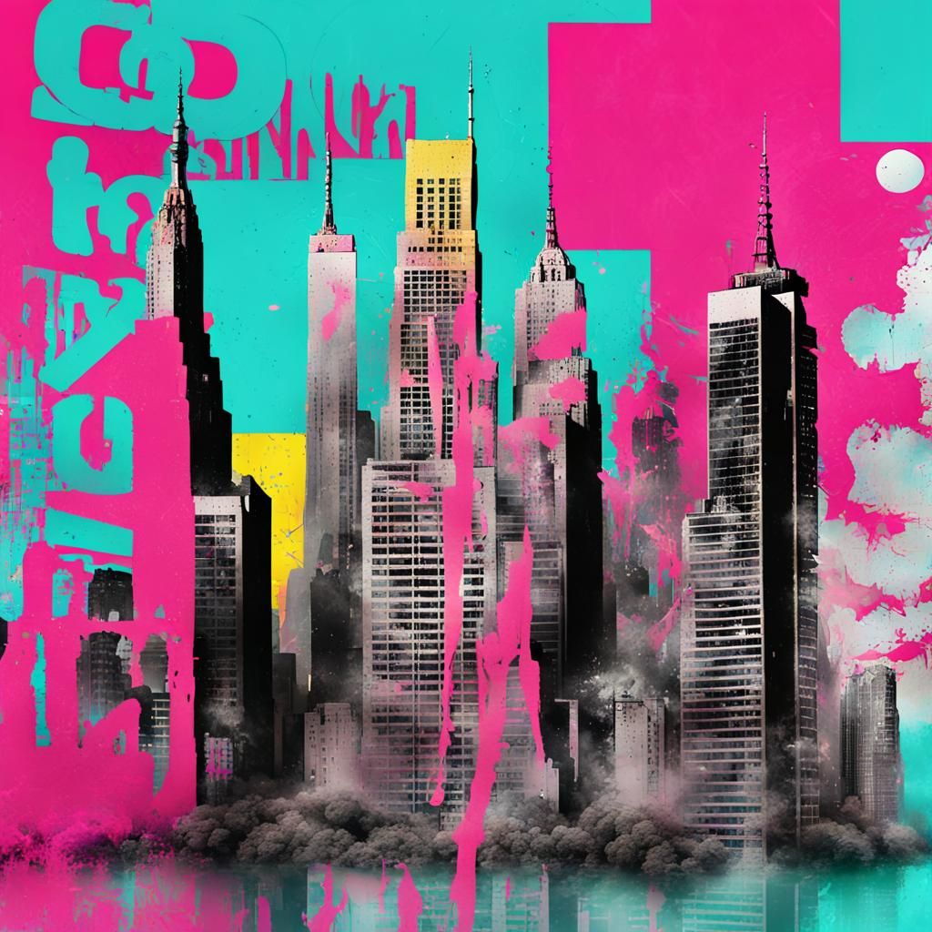 Pop Art Banksy-Style Skyscraper Collage