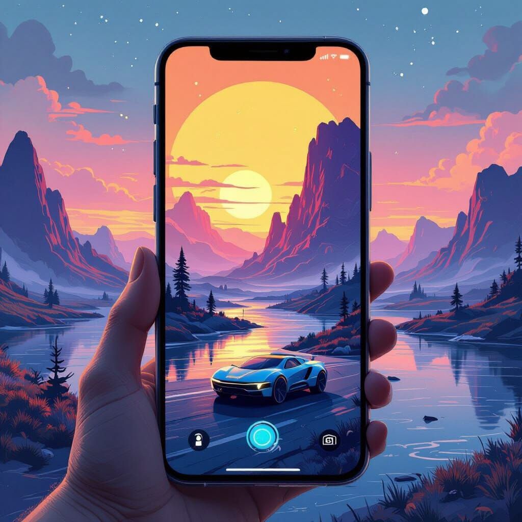 Dreamy Mobile Wallpaper in a Neon Futuristic Style