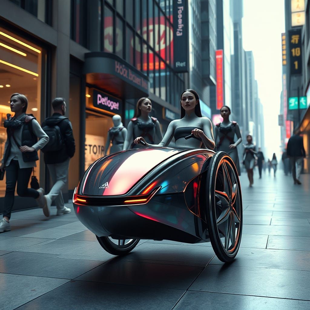 Futuristic Wheelchair Soars Down a Bustling City Street in 2...