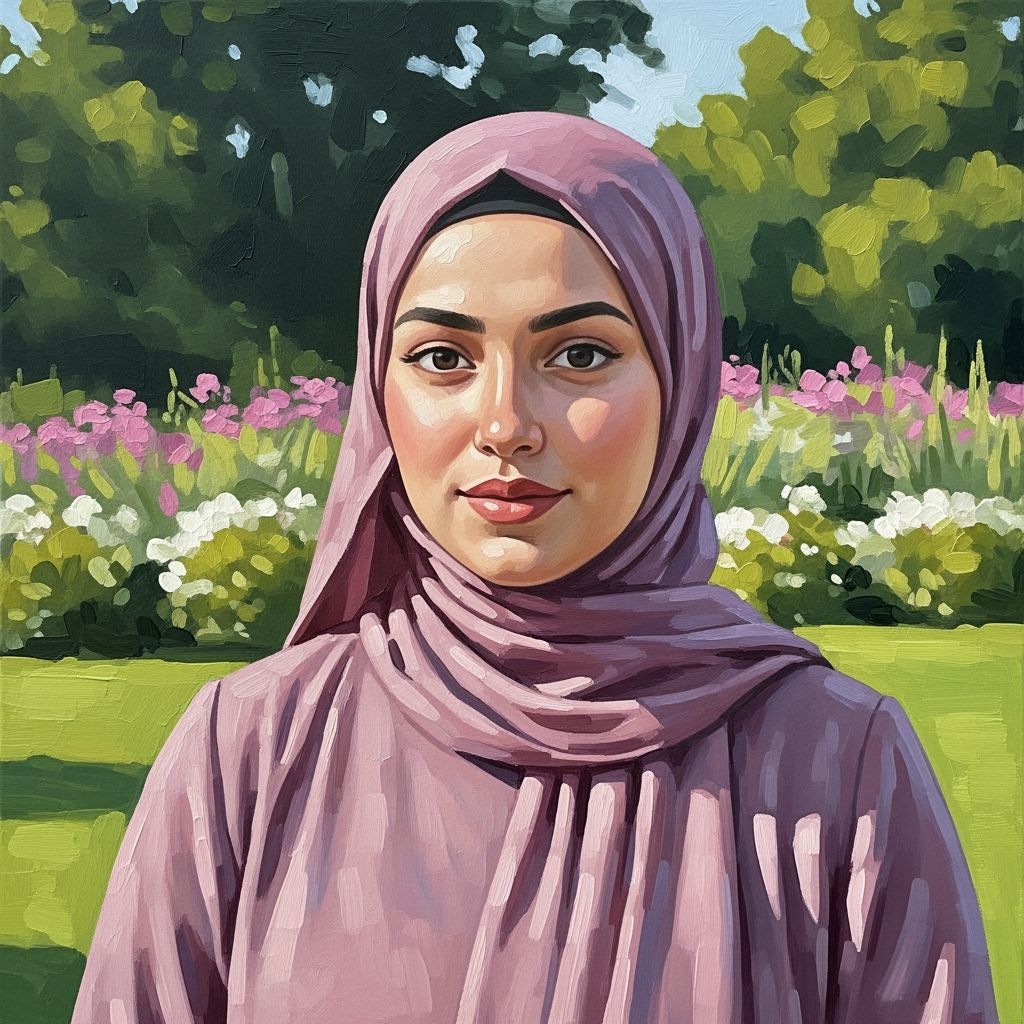 Elegant Portrait of Woman in Hijab as Oil Painting