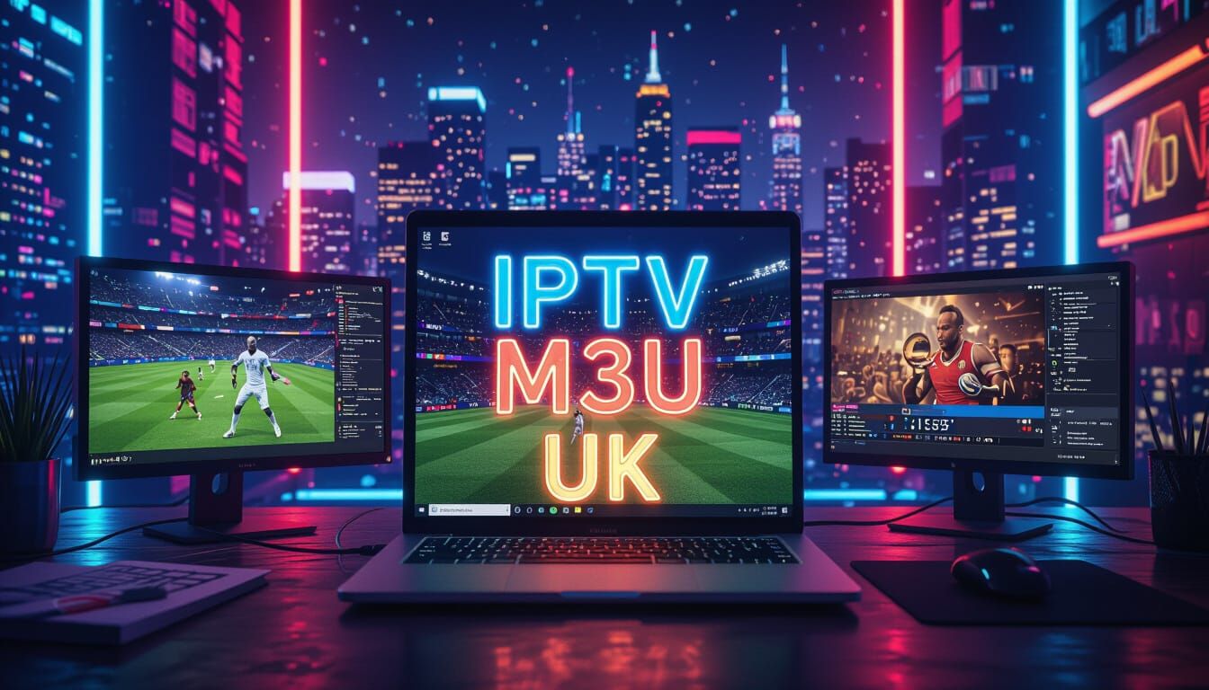 Modern Workspace with Streaming Screens in Matte Painting St...