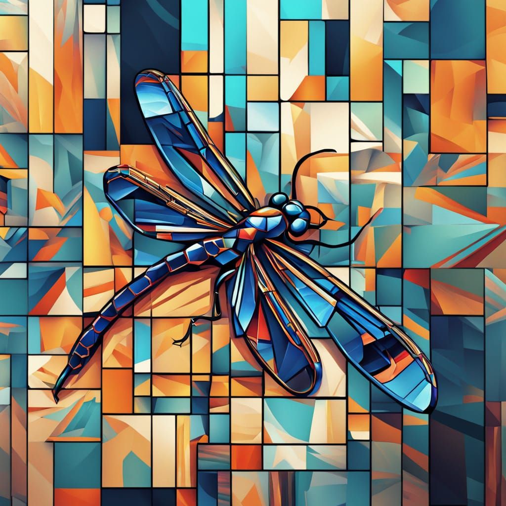 Dragonfly in Geometric Art Deco Mosaic