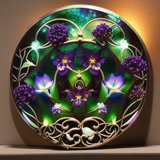 Glowing Moon Garden at Night in Art Nouveau Style