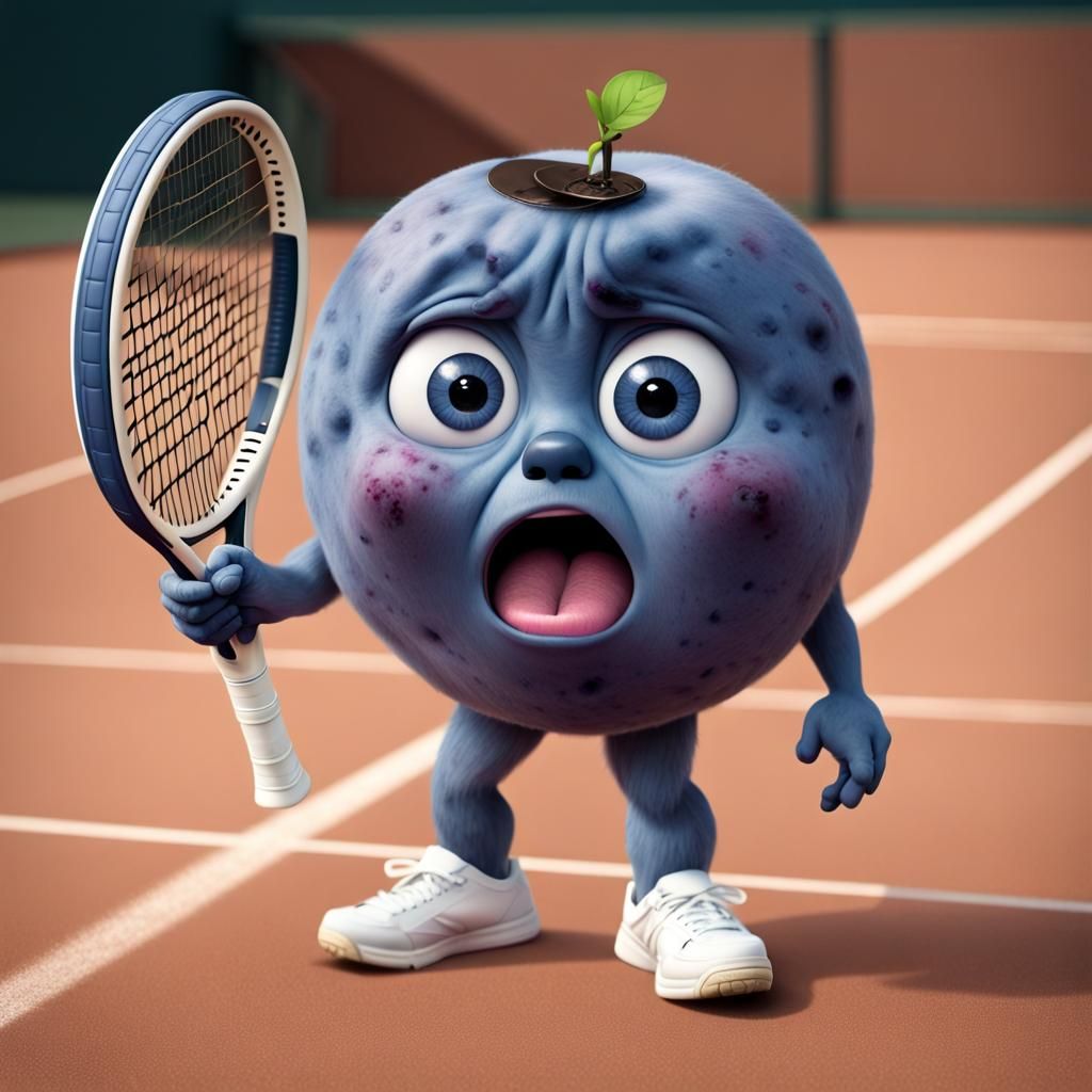Annoyed Blueberry Hit by Tennis Racket