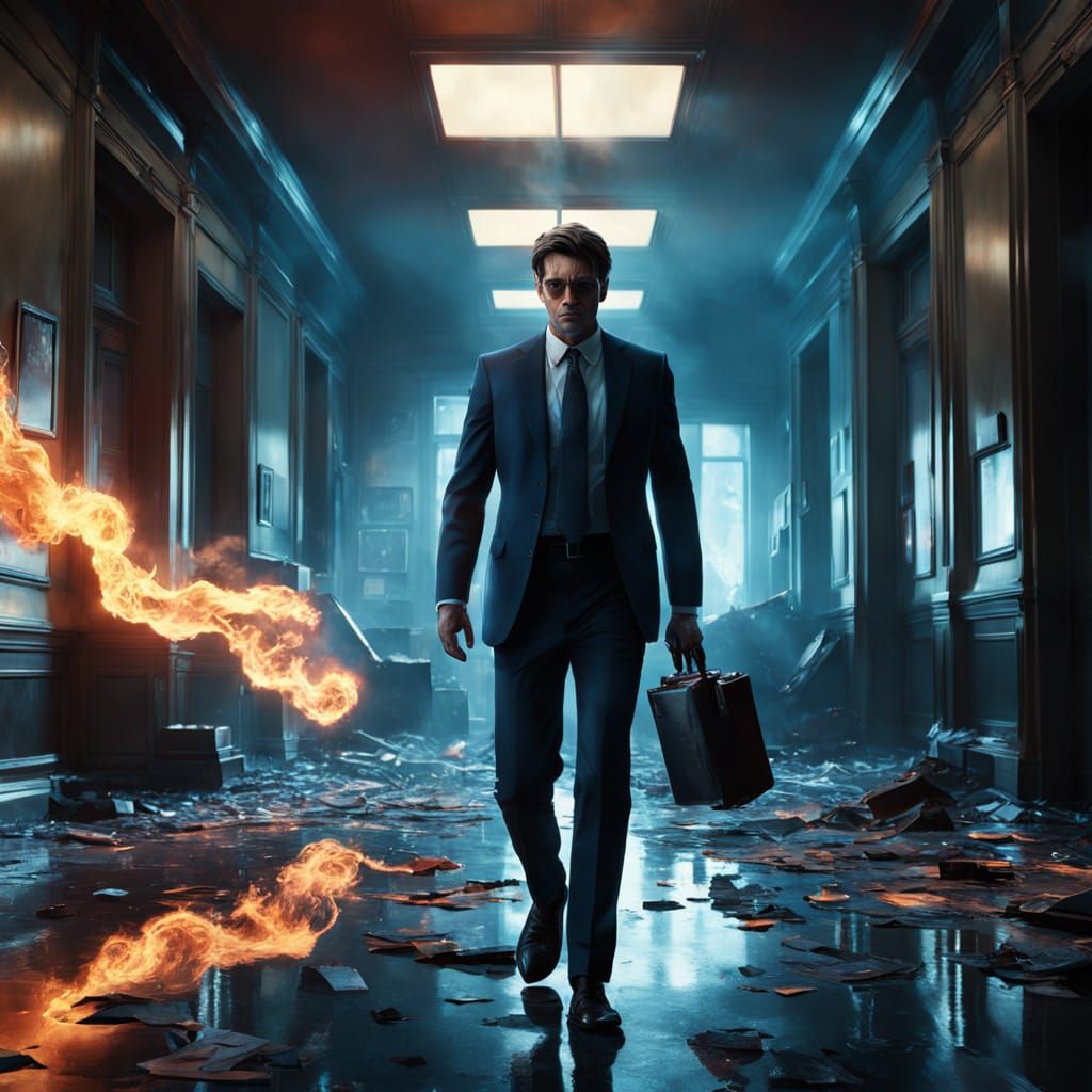 Man Rushes Through Inferno-Filled Office Hallway